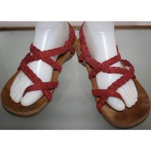 BearPaw Strappy Braided Sandals Sz 9 Brown Faux Leather Summer Lake Beach GUC